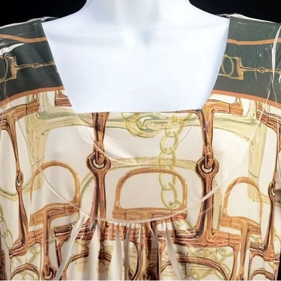 One World Green Blouse Top 3/4 Sleeve Women's Size L Horse Bit Print - Picture 2 of 9